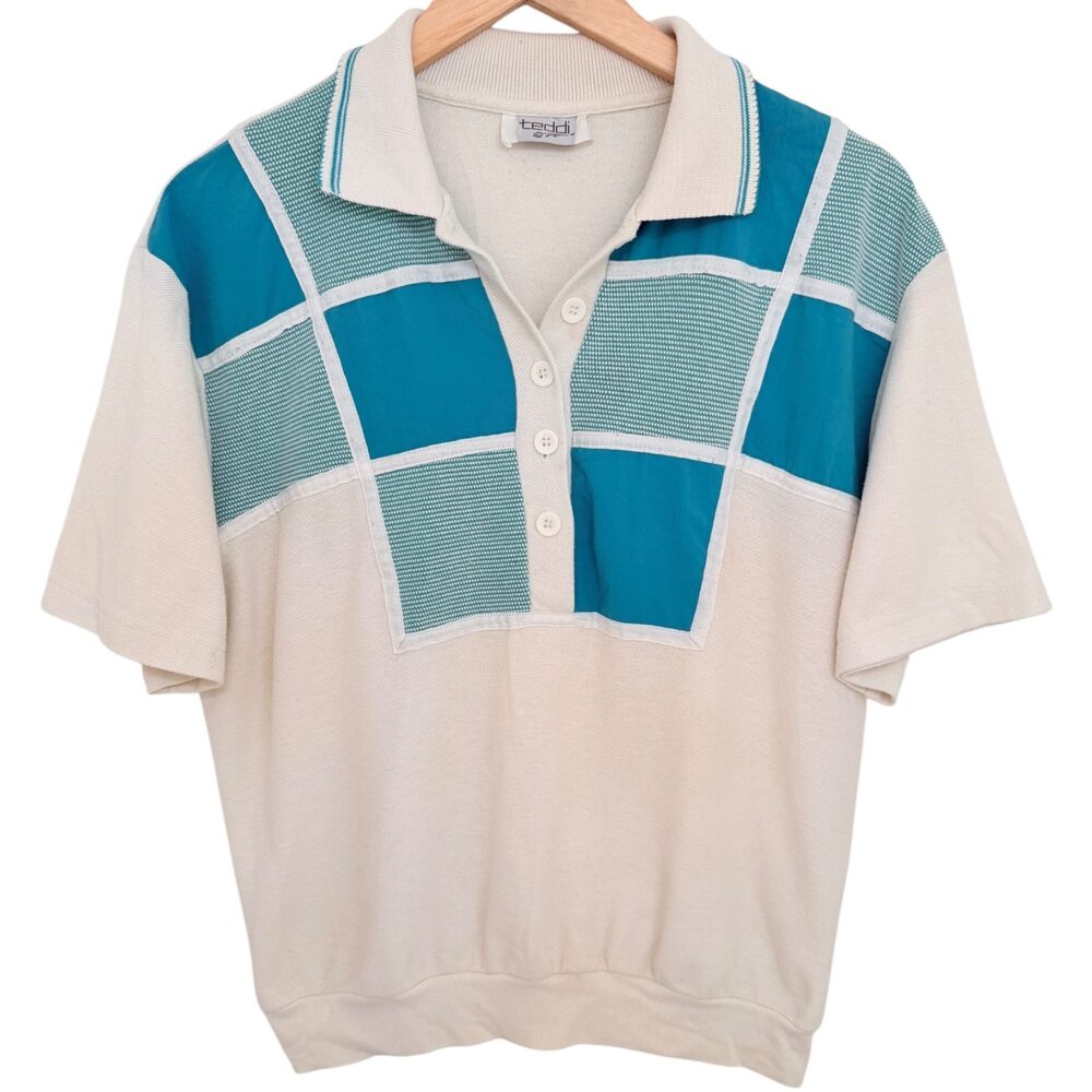 Teddi Women's XL Cream Teal Colorblock Polo